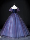 Beautiful Velvet Tulle Long Prom Dress, Purple A-line Party Dress sweet 16 Dress HZ1024