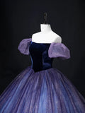 Beautiful Velvet Tulle Long Prom Dress, Purple A-line Party Dress sweet 16 Dress HZ1024