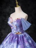 Dreamy Colorful Flowers Purple/blue Prom Dress, Fairy Off the Shoulder A-Line Princess Party Gown HZ1024