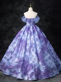 Dreamy Colorful Flowers Purple/blue Prom Dress, Fairy Off the Shoulder A-Line Princess Party Gown HZ1024