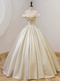 Champagne Off the Shoulder Floor Length Prom Dress, Elegant A-Line Evening Party Dress HZ1024