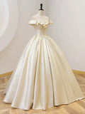 Champagne Off the Shoulder Floor Length Prom Dress, Elegant A-Line Evening Party Dress HZ1024