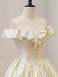 Champagne Off the Shoulder Floor Length Prom Dress, Elegant A-Line Evening Party Dress HZ1024