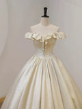 Champagne Off the Shoulder Floor Length Prom Dress, Elegant A-Line Evening Party Dress HZ1024