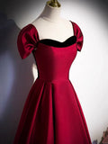 Burgundy Satin Strapless Prom Dress, Simple A-Line Party Dress with Detachable Sleeve HZ1024