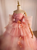 Pink Sweetheart Neck Tulle Long Ball Gown, Beautiful A-Line Evening Party Gown HZ1024