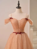 Cute Tulle Floor Length Prom Dress, Off the Shoulder Evening Party Dress HZ1024
