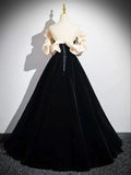 Black Velvet Floor Length Prom Dress, Off the Shoulder A-Line Evening Party Dress HZ1024