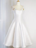 White Satin Short Prom Dress, Simple A-Line Evening Party Dress HZ1024