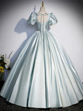 Beautiful Satin Floor Length Prom Dress, A-Line Short Sleeve Evening Party Dress HZ1024