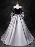 Black Sweetheart Neck Velvet Floor Length Formal Dress, Detachable off Shoulder Chic Party Dress HZ1024
