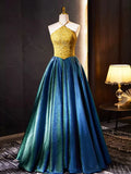 Retro Halter Neck Long Prom Dress, Elegant A-Line Evening Party Dress HZ1024