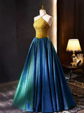 Retro Halter Neck Long Prom Dress, Elegant A-Line Evening Party Dress HZ1024