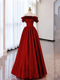 Off the Shoulder Satin Burgundy/Pink A-line Princess Dresses HZ1024