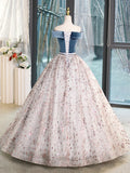 Blue Velvet and Tulle Long Prom Dress, Off Shoulder Evening Dress Party Dress HZ1024