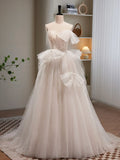 Light Champagne Tulle Long Princesse Dress, Lovely Spaghetti Straps Evening Party Dress HZ1024