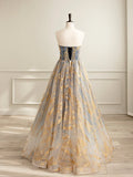 Beautiful Gradient Tulle Long Formal Dress, A-Line Strapless Prom Dress Evening Dress HZ1024