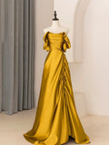 Unique Satin Long Prom Dress, Simple Strapless A-Line Evening Dress HZ1024