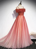 Burgundy Tulle Long Prom Dress, A-Line Off Shoulder Evening Dress HZ1024