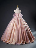 Pink Tulle Sequins Long Prom Dress, Beautiful A-Line Formal Dress Sweet 16 Dress HZ1024