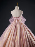 Pink Tulle Sequins Long Prom Dress, Beautiful A-Line Formal Dress Sweet 16 Dress HZ1024