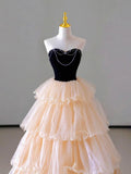 Champagne Strapless Tulle Long Prom Dress, Beautiful Formal Evening Dress HZ1024