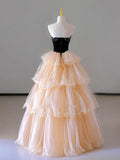 Champagne Strapless Tulle Long Prom Dress, Beautiful Formal Evening Dress HZ1024
