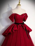 Burgundy Sweetheart Neck Formal Dress, A-Line Tulle Floor Length Prom Dress HZ1024
