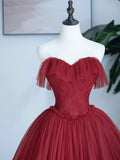 Burgundy Sweetheart Neckline Long Formal Dress, A-Line Strapless Evening Dress HZ1024