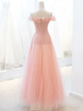 Pink Tulle Sequins Long Prom Dress, A-Line Lovely Evening Party Dress HZ1024
