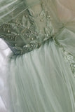Green Tulle Beaded Ball Gown Off Shoulder Party Dress, Green Sweet 16 Dress HZ1024