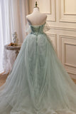 Green Tulle Beaded Ball Gown Off Shoulder Party Dress, Green Sweet 16 Dress HZ1024
