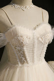 Cute Spaghetti Strap Lace Short Party Dresses, A-Line Evening Dresses HZ1024
