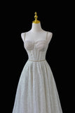 A-Line Straps Tulle Sequins Long Senior Prom Dress HZ1024