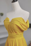 Yellow Chiffon Long Prom Dress, A-Line Off the Shoulder Evening Dress HZ1024