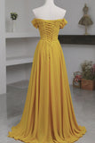 Yellow Chiffon Long Prom Dress, A-Line Off the Shoulder Evening Dress HZ1024