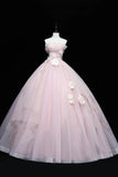 Lovely Pink Tull Applique Ball Gown Formal Dress, Pink Sweet 16 Dress HZ1024
