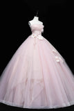 Lovely Pink Tull Applique Ball Gown Formal Dress, Pink Sweet 16 Dress HZ1024