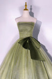 Green Strapless Tulle Long Formal Dress, A-Line Evening Party Dress HZ1024