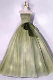 Green Strapless Tulle Long Formal Dress, A-Line Evening Party Dress HZ1024