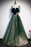 Green Velvet Long Prom Dresses, A-Line Evening Dresses HZ1024