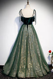 Green Velvet Long Prom Dresses, A-Line Evening Dresses HZ1024