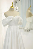 White Satin Long Prom Dress, Off the Shoulder Evening Dress HZ1024