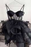 Black Tulle Short Prom Dresses, A-Line Mini Party Dresses HZ1024