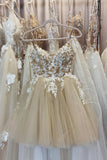 Champagne Spaghetti Lace Short Prom Dresses, A-Line Party Dresses HZ1024
