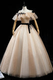 Champagne Tulle Long Prom Dresses, A-Line Princess Evening Dress HZ1024