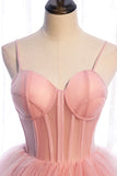 Pink Tulle Long Prom Dresses, A-Line Evening Dresses HZ1024