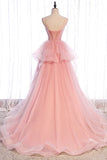 Pink Tulle Long Prom Dresses, A-Line Evening Dresses HZ1024