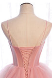 Pink Tulle Long Prom Dresses, A-Line Evening Dresses HZ1024