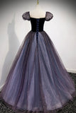Purple Velvet Tulle Long Prom Dresses, A-Line Evening Dresses HZ1024